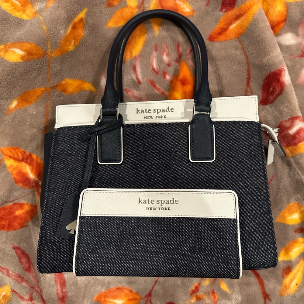 Authentic Kate Spade Jean and White Women's Bag plus matching wallet